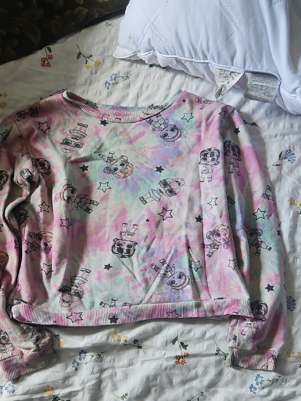 Girls Tie-Dye Character Sweatshirt - Pastel Pink, Purple & Mint